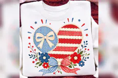Patriotic Heart PNG, Red Blue Gingham Bow, Coquette 4th of Product Image 3