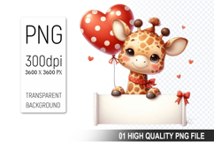 Cute Giraffe Clipart PNG, Valentine&#039;s Day Animal PNG File Product Image 1