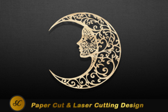 Crescent moon face ornate design profile Laser Cut Product Image 1