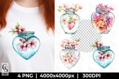 Heart Jar Flowers Clipart Floral Jar Sublimation Product Image 1