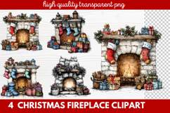 Cozy Christmas Fireplace Clipart | Holiday Mantel &amp; Winter Product Image 1