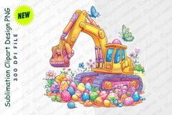 Easter Excavator Clipart With Decorated Eggs Flowers Clipart Product Image 1