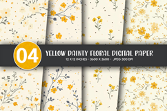 Yellow Dainty Floral Digital Paper Product Image 1