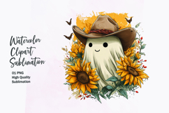 Cute ghost with sunflower watercolor clipart sublimation Product Image 1