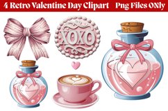 Retro Valentine Day Clipart PNG Product Image 1
