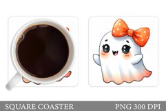 Cute Ghost Coaster Design. Halloween Sublimation Product Image 1