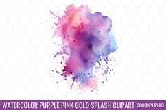 Watercolor Purple Pink Gold Splash Clipart Product Image 1