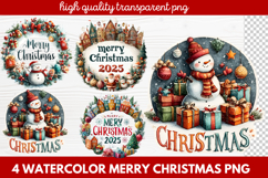4 Watercolor Merry Christmas PNG | Festive Holiday Product Image 1