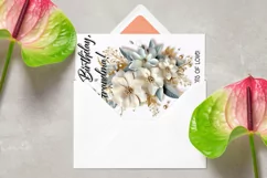 PNG printable card template for Grandma Birthday celebrations with beautiful 3d flowers and quote Happy Birthday, Grandma. BONUS- SVG envelope template for card.  