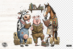 Whimsical Farm Animals Love Reading - Animals Clipart Product Image 1