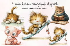 Cute Kitten Storybook Clipart PNG Product Image 1