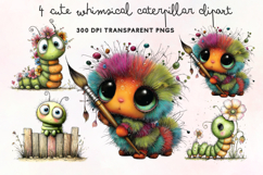 Cute Whimsical Caterpillar Clipart PNG Product Image 1