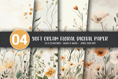 Soft Cream Floral Digital Paper Product Image 1