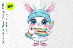 Cute Bunny Wearing Winter Hat And Scarf Holding Clipart Product Image 1