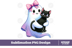 Coquette Halloween Ghost Black Cat PNG DTF Sublimation Product Image 1