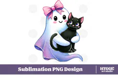 Coquette Halloween Ghost Black Cat PNG DTF Sublimation Product Image 1
