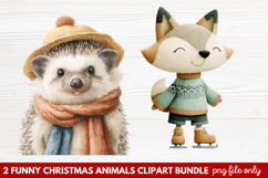 2 Funny Christmas Animals Clipart | Cute Holiday Animal PNG Product Image 1