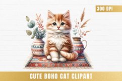 cute watercolor boho cat Clipart, boho cat sublimation Product Image 1