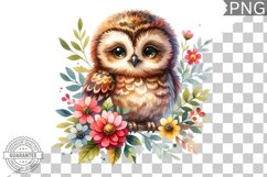 Cute Baby Owl And Flowers Basket Sublimation -Clipart Design Product Image 1