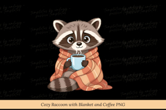 Cozy Raccoon with Blanket and Coffee PNG Cute Fall Animal Product Image 1