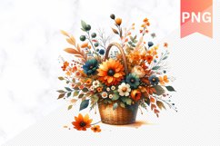 Autumn Flowers Basket Sublimation - Clipart PNG Design Product Image 1