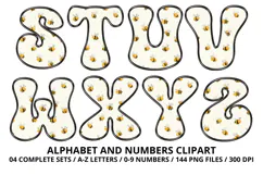 Honey bee Alphabet png clipart, honey bee letters doodle Product Image 4