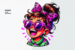 Trendy Girl with Sunglasses and Leopard Bow Sticker Clipart Product Image 1