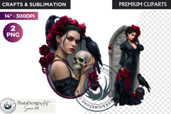 Gothic Girls with raven and roses fantasy PNG Clipart Product Image 1