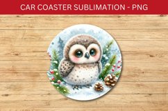rounded car coaster - cute baby owl Product Image 1