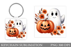 Fall Ghost Keychain Design. Cute Ghost Keychain Sublimation Product Image 1