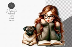 Young girl and book, Student clipart, Back to school, Product Image 1