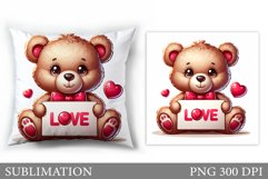 Valentines Bear Pillow Design. Valentines Pillow Sublimation Product Image 1
