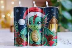Merry Christmas Dragon Tumbler Wrap | Christmas Wrap Product Image 1