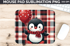 Watercolor Penguin Mouse Pad Sublimation - Valentines PNG Product Image 1