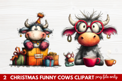Funny Christmas Cows Clipart | Cute Holiday Farm Animal Product Image 1