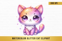 Watercolor Glitter Cat Clipart, Glitter Cute Cat Clipart Product Image 1