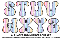 Watercolor Stripes Doodle Alphabet PNG Retro Letters 300 DPI Product Image 4