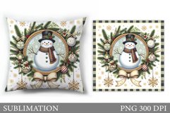 Cute Snowman Pillow Sublimation. Christmas Pillow Design Product Image 1