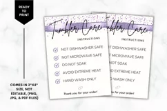 Printable Tumbler Care Instructions Card - Glitter Purple Product Image 1