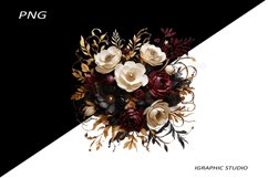 Black and Gold Flowers PNG, Watercolor Floral, Bouquet Product Image 1