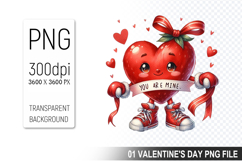 Watercolor Valentine Heart Character Clipart PNG Bundle Product Image 7