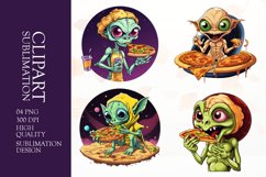 Cute alien eat food clipart sublimation png Product Image 1
