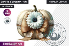 Floral Coquette Pumpkin and Daisy PNG with bow fall Clipart Product Image 1