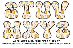 Honey bee Alphabet png clipart, honey bee letters doodle Product Image 4