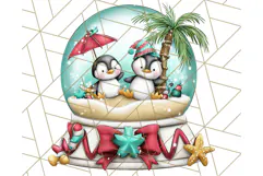 Christmas Penguins The Beach Clipart PNG, Tropical Holiday Product Image 2
