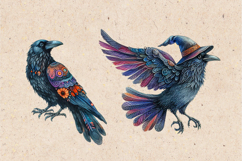 Watercolor Halloween Raven. PNG sublimation BUNDLE Product Image 9