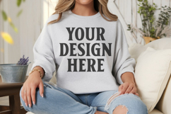 Gildan 18000 Ash Mockup , Crewneck Sweatshirt Boho Mock-up Product Image 1