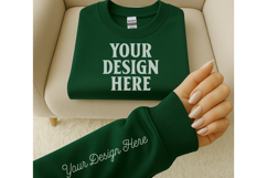 Gildan 18000 Forest Green Sleeve Sweatshirt Mockup | Cozy Cr Product Image 1
