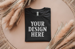 Gildan 64000 Black Folded T-Shirt Mockup | Flat Lay Unisex Product Image 1