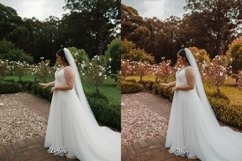 Before and after using Golden Wedding Presets on the outdoor bride and groom photo - Golden Wedding Presets transform outdoor bride and groom photo - Golden Wedding Presets add an aesthetic Instagram vibe to the outdoor bride and groom photo.